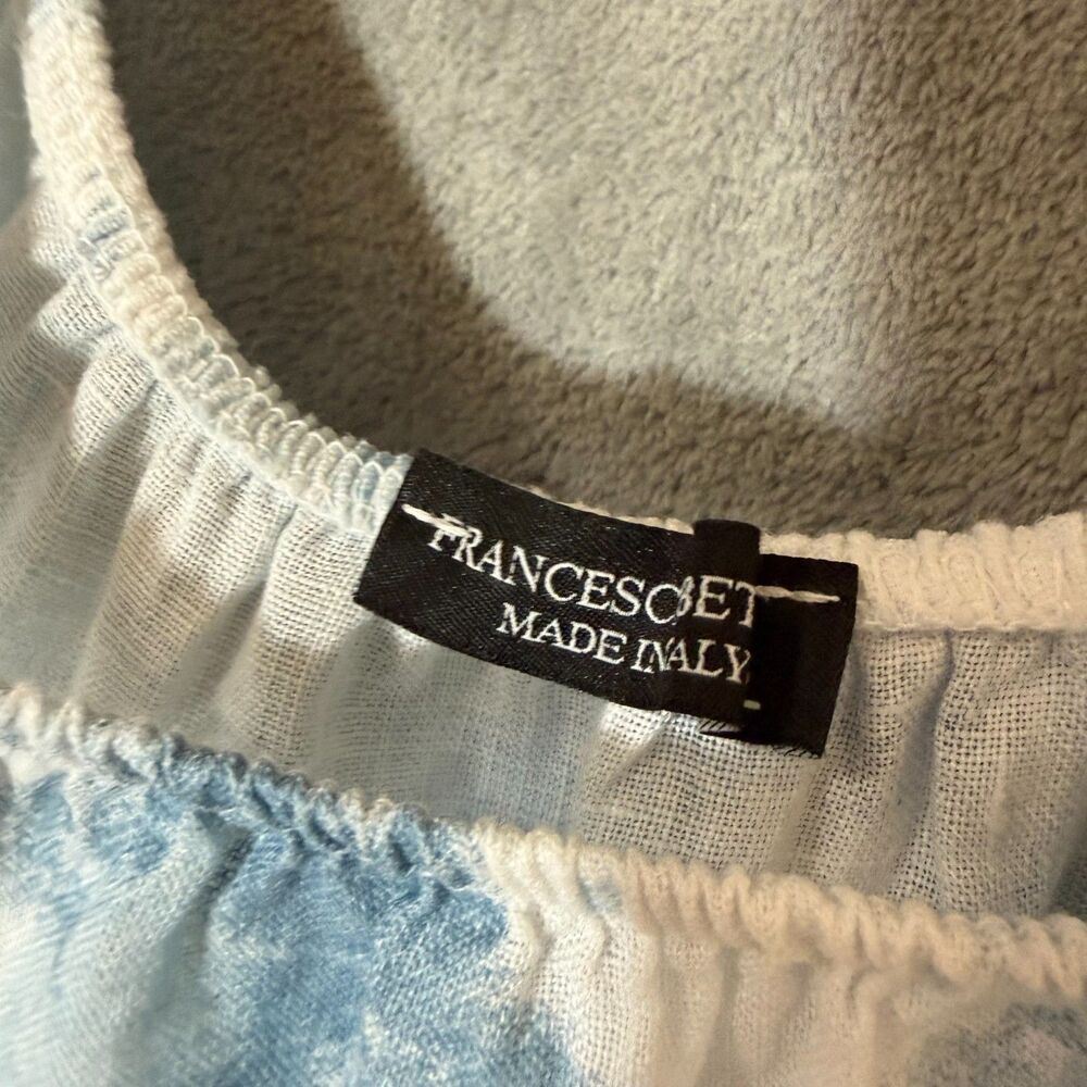 Francesca Bettini Women's L Blue White Tie Dye Linen Ruffle Dress Resort Italy